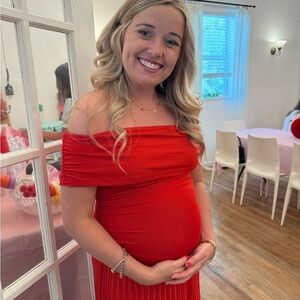 Red Off-Shoulder Maternity Dress